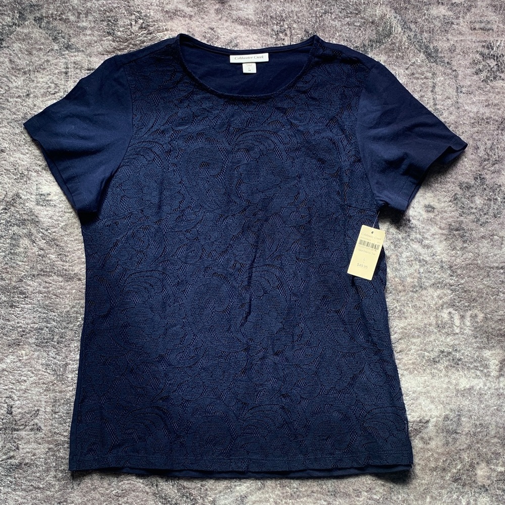 NWT Elegant Navy Lace Women's Top Size Large